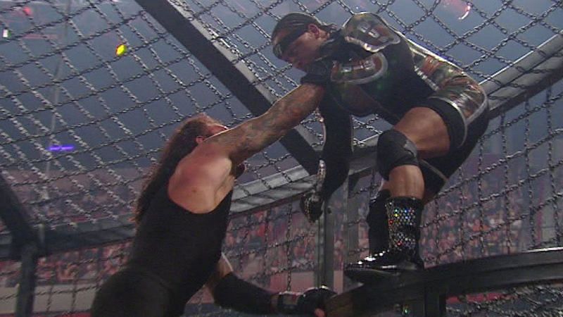 MVP soon regrets his decision to scale a pod at the Elimination Chamber match in 2008.