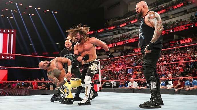 Ricochet may have won the match on RAW, but the war looks to be raging on after AJ Styles and his cohorts destroyed the One and Only post-match
