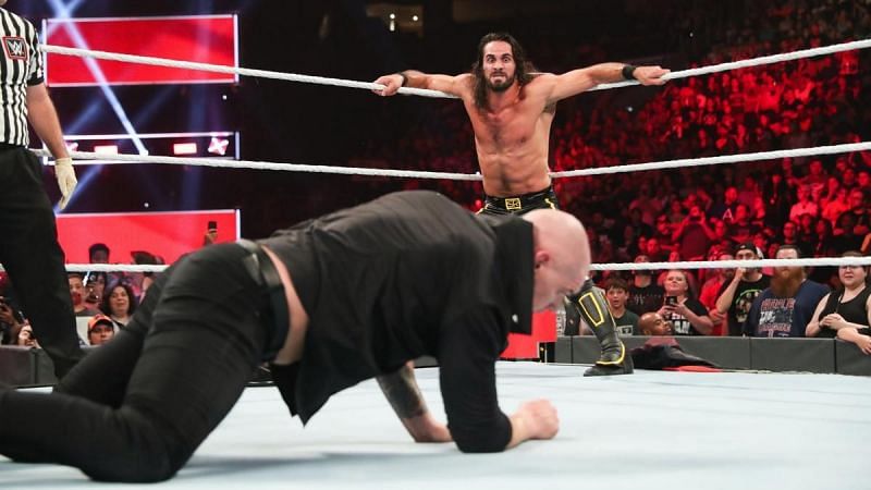 Baron Corbin has gone and messed up. Seth Rollins looks a little mad at Corbin