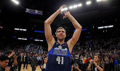 Dallas Mavericks' Dirk Nowitzki during his final game in an illustrious 21-year career