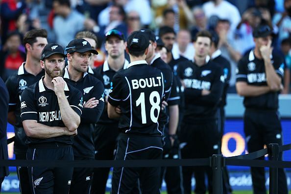 The New Zealand players appear a dejected bunch