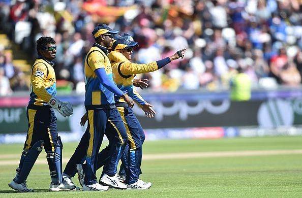 Sri Lankan cricketers in action during the 2019 World Cup