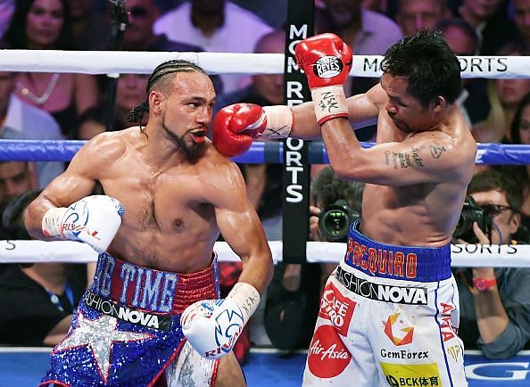 Manny Pacquiao knocked down Keith Thurman in the first round.