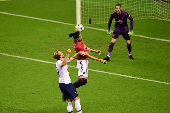 A tussle for the ball during the United-Spurs game.