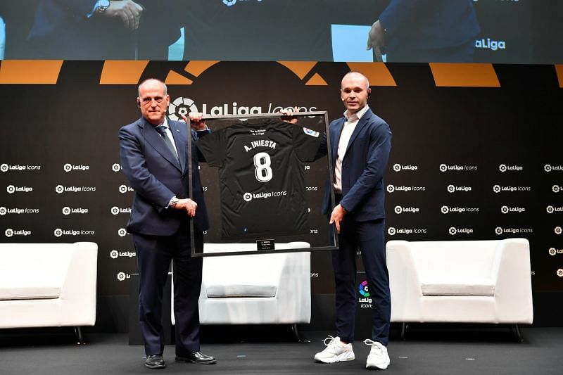 Andres Iniesta with Javier Tebas