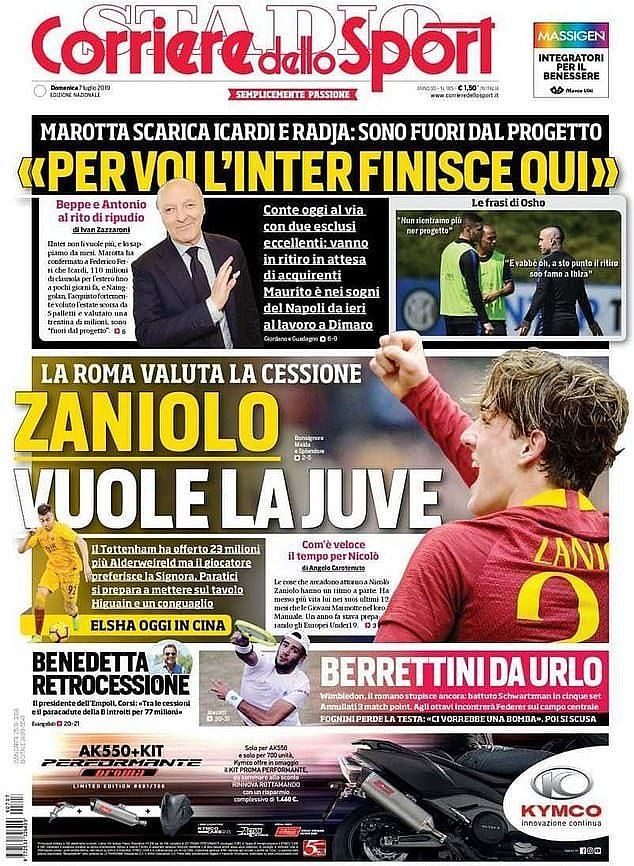 Italian paper Corriere dello Sport report that Tottenham have made a bid for Nicolo Zaniolo