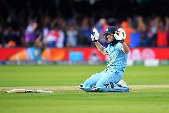 Ben Stokes apologising for the accidental overthrow which eventually had a big impact on the World Cup final