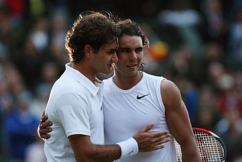 Roger Federer(L) and Rafael Nadal