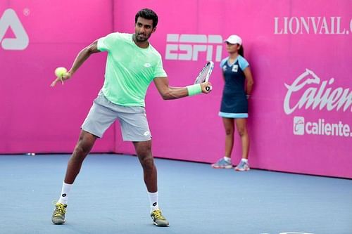 Prajnesh Gunneswaran in action at the ATP 250 - Los Cabos Open