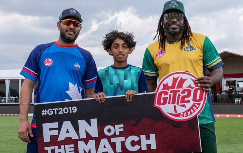 Yuvraj and Gayle at the opening match of the Global T20 Canada League [Image: GT20.ca]