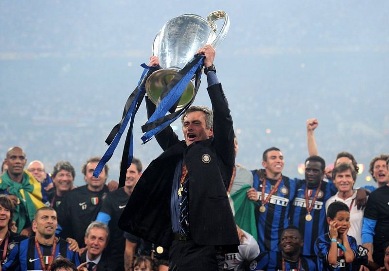 Mourinho lifting the coveted UCL that completed Inter Milan&#039;s treble.