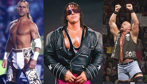 From the left: 'The Heartbreak Kid' Shawn Michaels, Bret 'The Hitman' Hart, Stone Cold Steve Austin