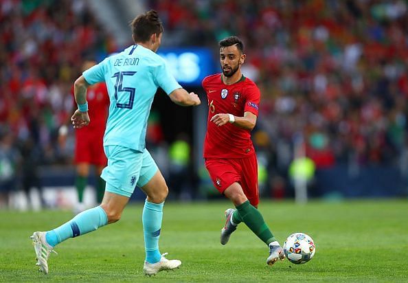 Bruno Fernandes in action against the Netherlands in the UEFA Nations League final