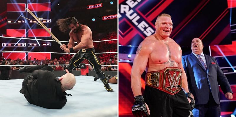 Seth Rollins retained his Universal title against Baron Corbin but fell to Mr Money in the Bank Brock Lesnar.