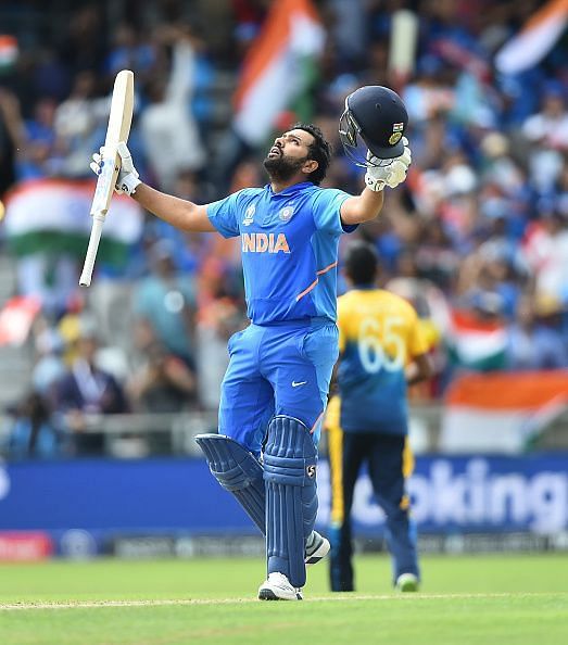 Rohit Sharma celebrates his century against Sri Lanka