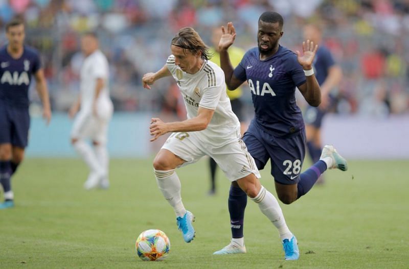 Ndombele harrying Modric in possession during another encouraging display from Tottenham&#039;s new recruit