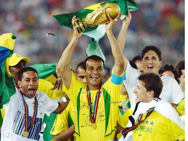 Cafu with the 2002 FIFA World Cup title