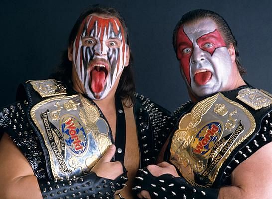 Ax and Smash, Demolition, as WWE World Tag Team Champions.
