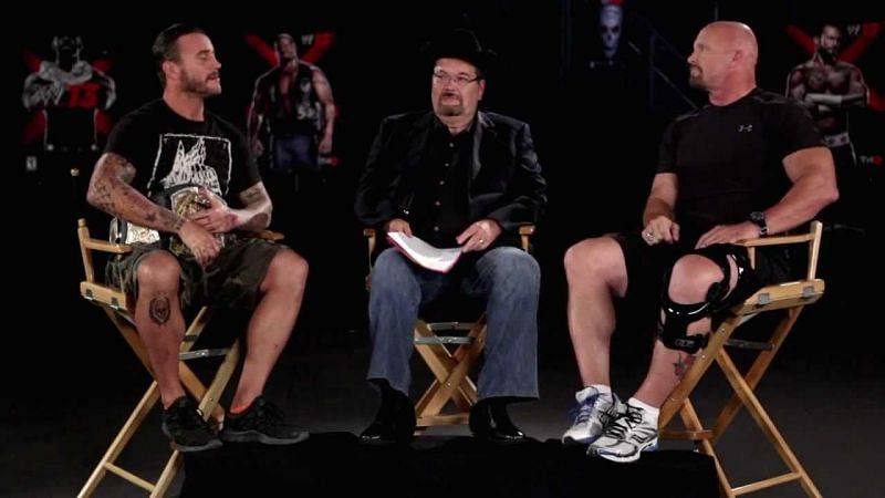 CM Punk with Steve Austin and  Jim Ross.