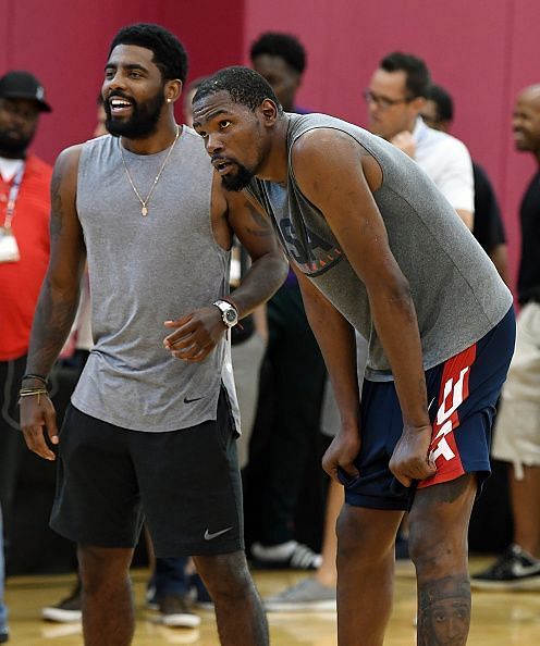 New Nets teammates Kyrie Irving and Kevin Durant
