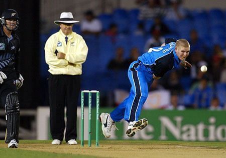 Matthew Hoggard against New Zealand at Auckland in 2002