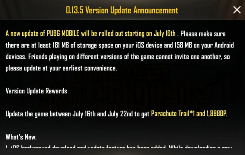 PUBG Mobile update 0.13.5