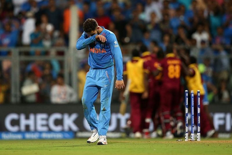 Indian batsman Virat Kohli looking dejected following India&#039;s defeat against West Indies