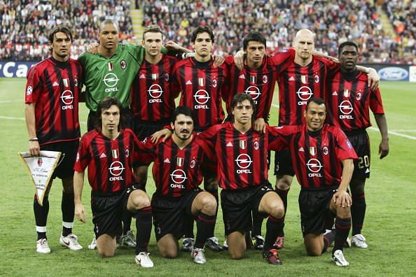 The legendary team of AC Milan in its traditional red and black