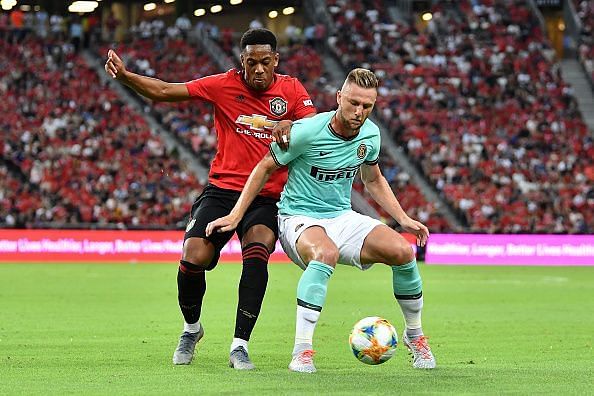 Anthony Martial (L) impressed for United on the night