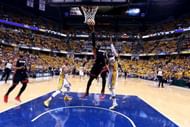 LeBron James drives against the Pacers