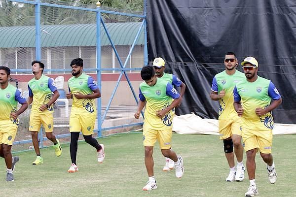 Lyca Kovai Kings team in practice session ahead of their clash against Ruby Trichy Warriors in the ICL- Sankar Nagar Cricket Ground, Tirunelveli