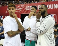 LeBron James with teammates Anthony Davis and Kyle Kuzma