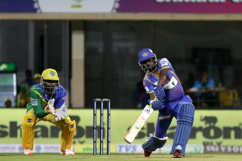 A late cameo by Vasanth Srinivasan S. of the Tuti Patriots saw them post a daunting 155 against the Lyca Kovai Kings in the Sankar Cement TNPL 2019 at NPR College Cricket Ground, Dindigul