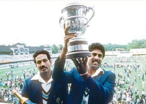 Skipper Kapil Dev with the 1983 World Cup trophy