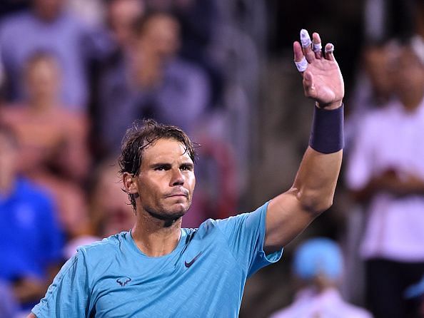 Nadal waves to the crowd after his quarterfinal win over Fognini