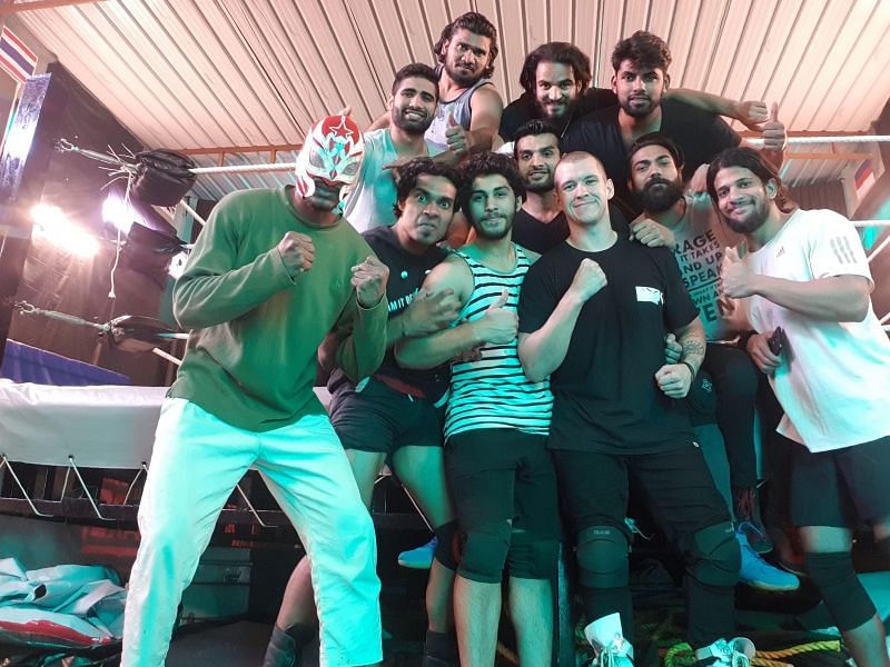 Zenith pictured with pro wrestlers from India&#039;s &#039;Wrestle Square&#039; academy