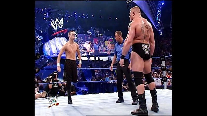 Zach Gowen is dwarfed by Brock Lesnar