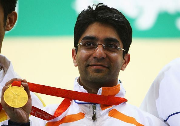 Abhinav Bindra after winning the gold medal at the Mens 10m Air Rifle event, in Beijing 2008.