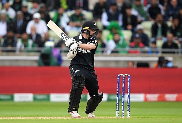 New Zealand&#039;s Colin Munro going hard with a cut shot against Pakistan in the recently concluded ICC Cricket World Cup 2019