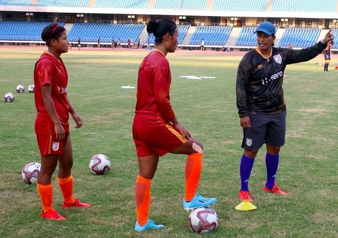 Indian women&#039;s team coach Maymol Rocky in training