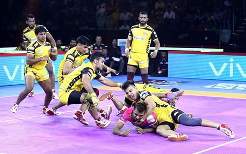 Telugu Titans defence in action