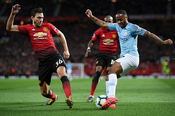 Matteo Darmian in action against Manchester City