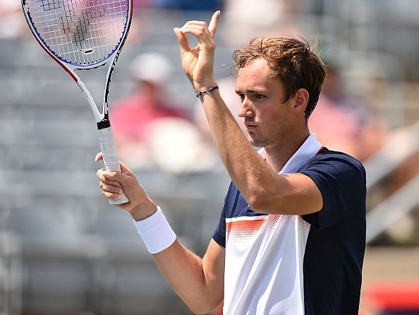 Medvedev acknowledges the crowd following his third straight win at 2019 Montreal