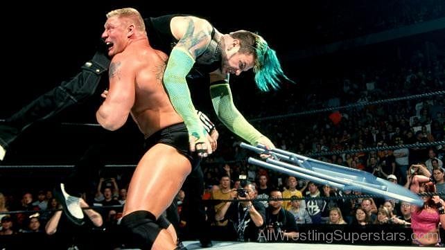 Lesnar refuses to back down to a chair swinging Jeff Hardy.