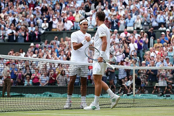 In his 100th match at Wimbledon, Federer beat Berdych in the 2017 semifinals