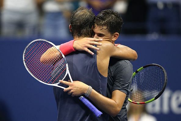 Nadal embraces Thiem after an epic quarterfinal battle