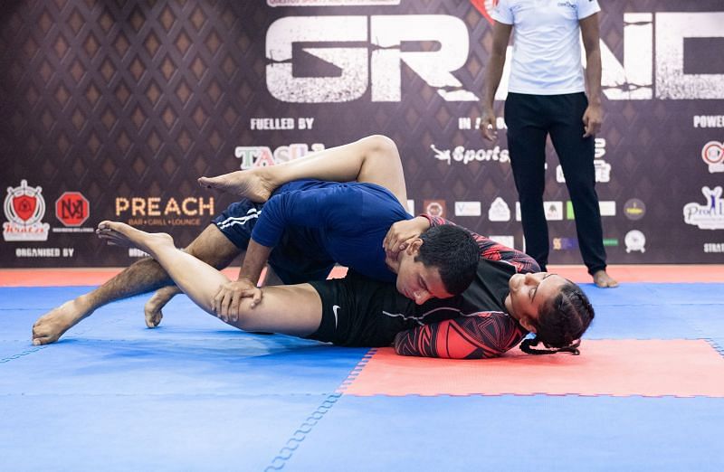 Prem Prakash Pal of Kratoz Combat Academy takes the fight to Sankalita Chakraborty&Acirc;&nbsp;of BJJ Ronins during the mixed-gender bout.