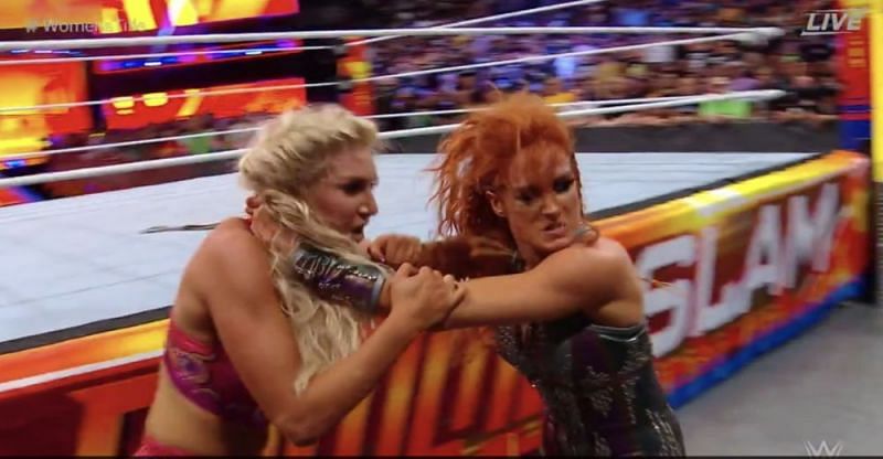Becky Lynch attacking Charlotte Flair