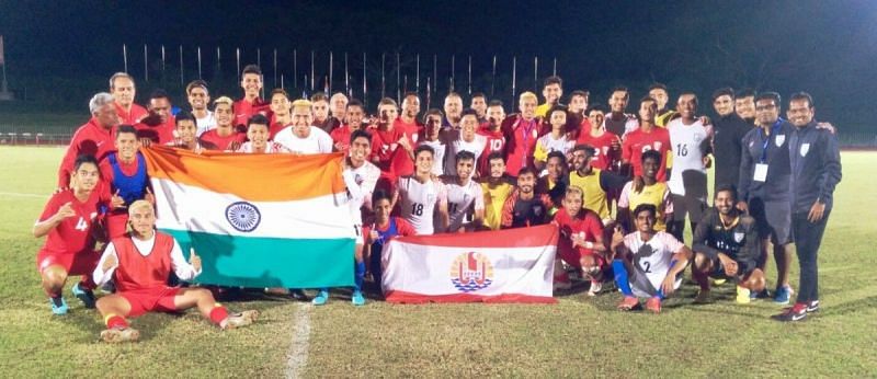 India U19 team after their victory over Tahiti
