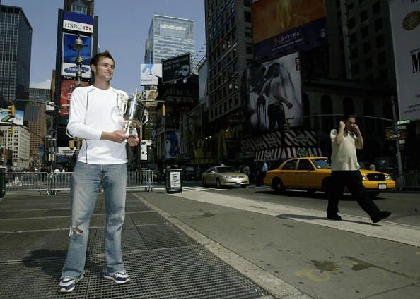 Andy Roddick poses with his 2003 US Open trophy